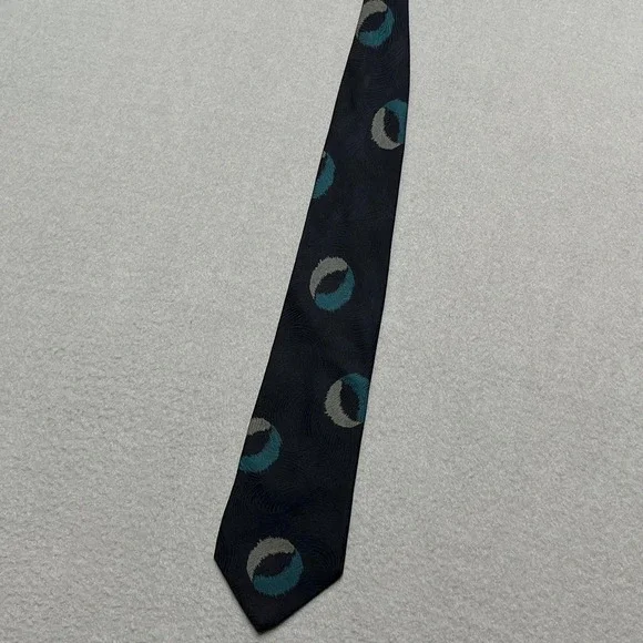 VTG Giorgio Armani Silk Necktie Men‎ Navy Blue Teal Gray Geometric Pattern